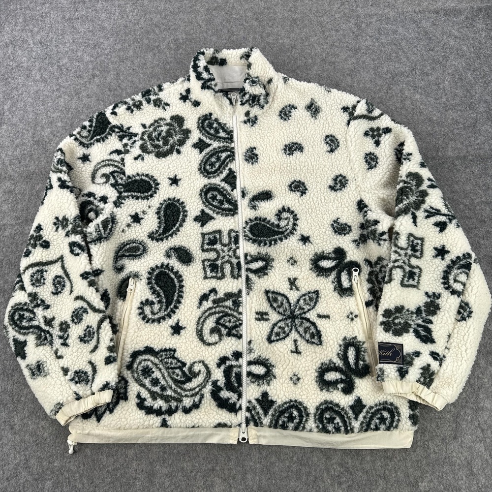 Kith Pinehurst Sherpa Fleece Jacket Mens Medium White Paisley Kith & Kin Bomber